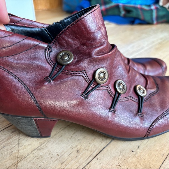 Rieker Burgundy Ankle Boots with Button Detail - Picture 1 of 7